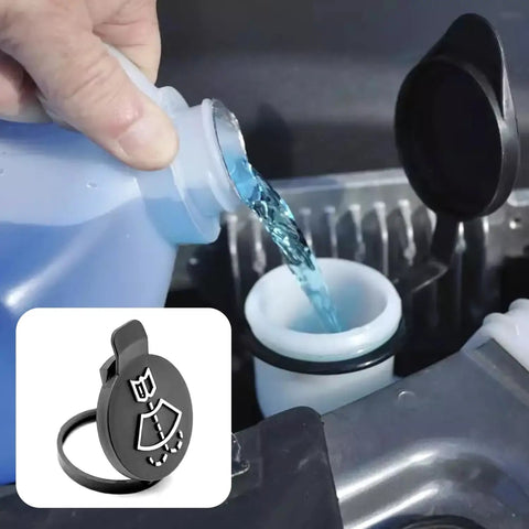Pouring fluid into a Windshield Washer Fluid Reservoir with a replacement cap; fits Chevrolet Camaro, Equinox, Malibu, Cruze, Impala, Corvette, Silverado.