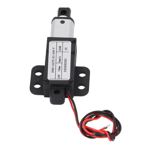 Compact 24V DC Linear Actuator With 150N Thrust, 0.39 Inch Stroke, showing motor casing and wiring details