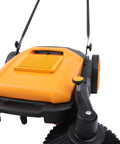 Big 41 Inch Walk Behind Floor Sweeper Machine For Garage Warehouse And Driveway Crush Junk Fast With Zero Sweat visible from the front angle.
