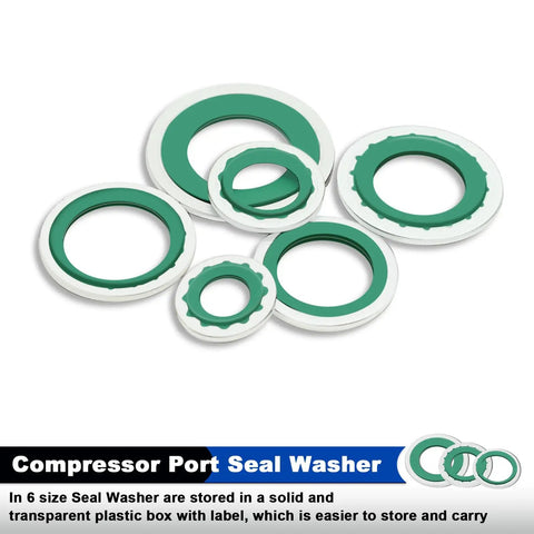 165 Piece AC Seal Washer Kit For Automotive Compressors Six Size Set Green Universal Gasket Washers displayed