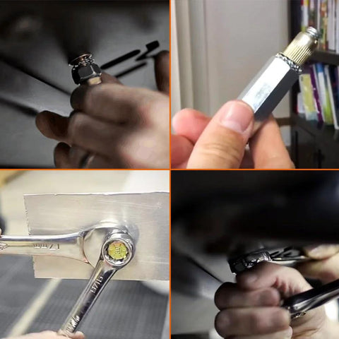 Rivet nut insert, 1/4-20 UNC, carbon steel, knurled flat-head; front, side, close-up, and installed views