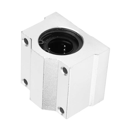 SC30UU 30mm Linear Motion Ball Bearing Slide Block In Precision Aluminum Alloy For Smooth Shaft Guidance Rock Solid Performance In 3D Printers And CNC Machines With Slick Oxidized Finish And Zero Wiggle Movement, close-up view.