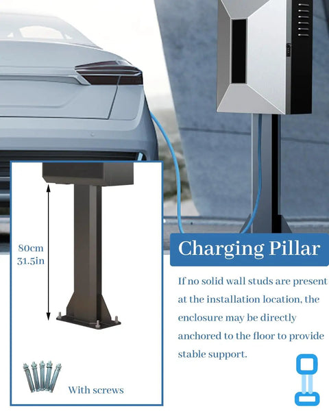 All Weather EV Charger Enclosure With Secure Keypad Lock For Tesla And Most Electric Vehicles mounted on a sturdy charging pillar.