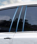 Side view of B pillar window trim molding for Jeep Cherokee (2014-2022), 6 pcs, blue accents.
