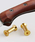 Knife with Ten Piece Brass Knife Handle Rivets Set For Five Millimeter Holes With Flat Hex Head Screws Locking Design shown