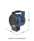Industrial Ceiling Mounted Garage Heater 5300W 240V with steel body, front view, showing fan and dimensions, ready for use.