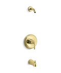 Rite Temp Bath And Shower Valve Trim With Lever Handle And Slip Fit Spout, Ada Metal Lever, Anti Scald Temperature Control in brass finish