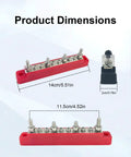 Double Row 150 Amp Bus Bar Power Distribution Block 12 To 48 Volt Built Like A Tank with dimensions shown.
