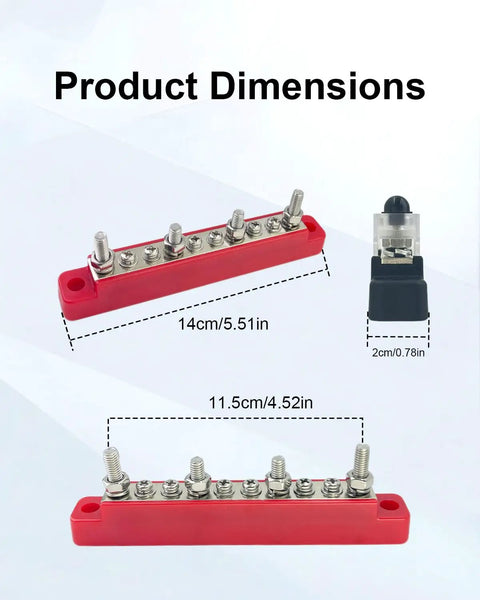 Double Row 150 Amp Bus Bar Power Distribution Block 12 To 48 Volt Built Like A Tank with dimensions shown.