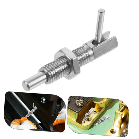 Heavy Duty Stainless Steel Indexing Lock Plunger Pin With Spring Loaded Safety Latch for securing metal parts during repairs.