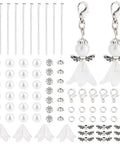 DIY Guardian Angel Pendant Kit with 420 pieces beads, Tibetan style alloy wings, imitation pearls, and lobster claw clasps.