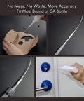 300 Piece CA Glue Micro Tip Set With Precision Applicator and Glue Bottle for DIYers shown with various uses and angles