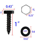 Premium Stainless Steel Black Lag Bolts Set 25 Pieces One Quarter Inch By 1 Inch Hex Lag Screws With Washers Included Built To Last For Decks Fences And Wood Projects showing screw and washer dimensions.