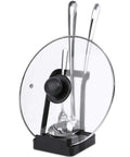 Hella Convenient Multi Function Kitchen Utensil And Pot Lid Organizer Pad With Spoon Rest Ladle Holder Catch Mat Drip Tray Washable Heavy Duty Stick Mount Black with utensil holder and lid.
