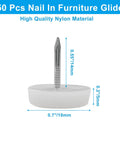 Premium 50 Pack Nail On Furniture Glides 18mm White Chair Foot Pads with metal pin and nylon base for silent floor protection.