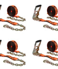 4 Pack 2 Inch Orange Ratchet Straps With Chain Anchors 4000 Lbs WLL Heavy Duty Cargo Tie Downs For Flatbeds Trucks Trailers And Pickups