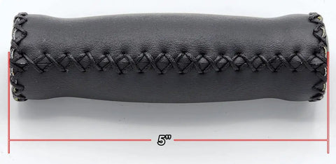 Grippy Vinyl Leather Bike Grips Black 127mm for 7/8 Inch Handlebars, shown with 5-inch length measurement.