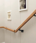 Wooden handrail mounted on wall with Swivel Handrail Brackets Set, Rugged Heavy Duty Steel Hand Rail Wall Mounts For Staircase Railing