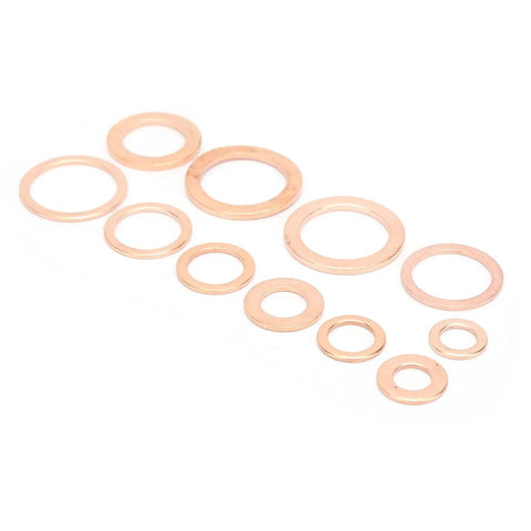 Rad 300 Pcs Red Copper Gasket Washer Assortment Kit High Thermal Conductivity Fits Auto And Hydraulic Systems M5 To M16 Flat Metal Washers Set Good For Oil Pan Plugs Fuel Joints Solid Gear For Home Garage Fixes And Pro Repairs Any Day, red copper washers