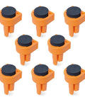 Eight Pack Bench Dogs For Three Quarter Inch Holes With EVA Insert Boss Level Pro Grade Woodworking Stop shown in orange nylon