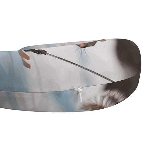 U Shaped Travel Neck Pillow With Skiing Squirrel Design, Ergonomic Comfort For Long Flights detail showing skiing squirrel graphic