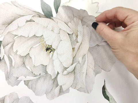 Applying Easy Peel And Stick Black And White Peony Watercolor Wall Decal for Bedroom and Living Room Botanical Wall Art