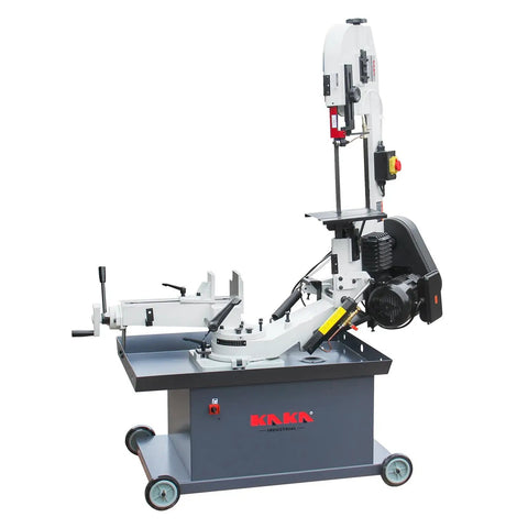 Heavy Duty Metal Horizontal Band Saw With 7 Inch By 8.25 Inch Capacity Adjustable 45 To 90 Degree Bow 1.5 HP Motor Dual Voltage 115/230V Four Speed V Belt Drive For Steel Aluminum And Pipes BS 712R