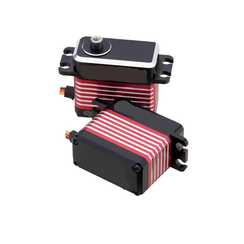 Beast Mode Brushless RC Servo Delivering Hella Serious 45 Kg Cm Torque In A Lightweight 77 Gram Chassis seen from top and side angles.