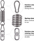 Stainless steel components of Beefy Heavy Duty Swing Spring Hardware Kit for Hanging Chairs and Hammocks with carabiner and rotating ring.