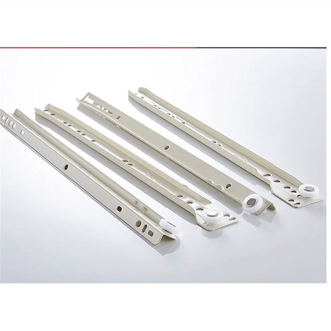 Heavy Duty Drawer Slides And Cabinet Rails Set For Smooth Sliding Thickened Keyboard Tray And Computer Table Chute Fits Wooden Drawers And Clothing Cabinets 16 Inch Roller Pulley System For Fast Quiet Operation, white steel tracks