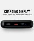 Solid Pick 20W Magnetic Power Bank With Built In Cables 10000mAh Fast Charging Battery showing charging display and battery level.