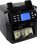 Fast Track Auto Bill Money Counter With Serial Number Reader And Multi Currency Denomination Sorter featuring a clear LCD display and bills being processed.