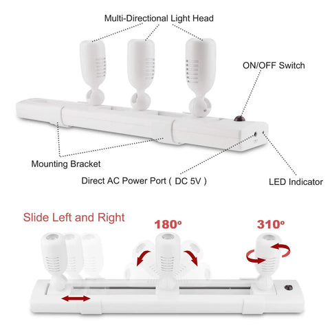 Dimmable LED Track Light Kit With Rotatable Heads, plug in spotlight showing multi-directional heads and mounting features.