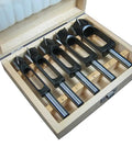 5 Piece Pro Grade Extra Long Dowel And Plug Cutter Set For Long Dowels Up To 3 Inches In Hardwood, Case Hardened Cutters, in wooden case