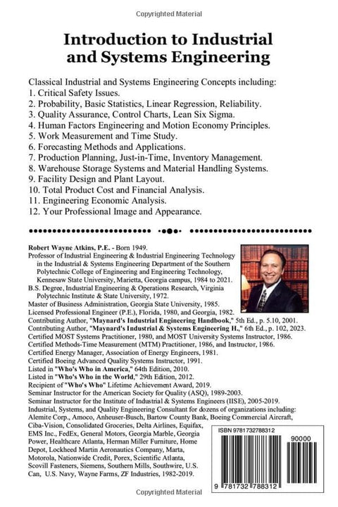Book: Introduction to Industrial and Systems Engineering by Amazon; back cover with author portrait and barcode.