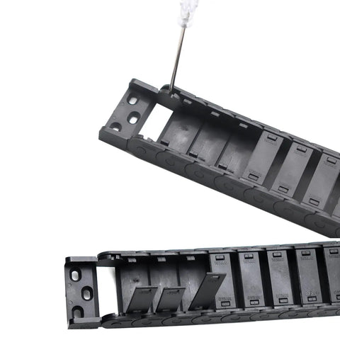 15mm By 30mm Plastic Semi Closed Cable Drag Chain for CNC Machine Tools, black, demonstrating easy installation with open sections