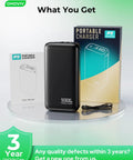 Ultra 50000mAh Portable Charger With PD 22.5W Fast Charging And Hella Solid Power Bank displayed with user manual and packaging.