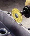 Radial Bristle Brush For Bench Motors With Adapter Kit, 6 Inch By Half Inch By One Inch, used on metal surface