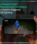 Smartphone displaying Outdoor 4 Floodlight Camera With Wireless Security 700 Lumen Smart Lighting night view