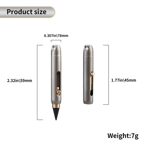 Ultra Durable Titanium Pocket Pencil With Retractable Tip, Keychain Case And No Sharpening Everlasting Graphite dimensions