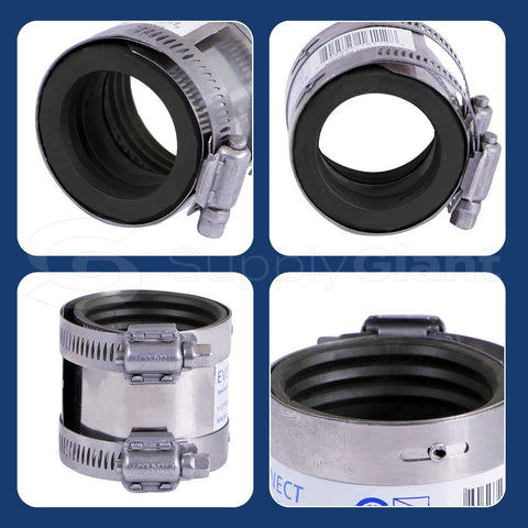 Shielded Transition Coupling For 1-1/2 Inch Tubular To 2 Inch Cast Iron Plastic Or Steel Pipes, Heavy Duty, Rigid Joints, Wide Range Of Pipe Connections, stainless steel