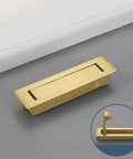 Sleek Two Pack Recessed Pocket Door Pulls With Zero Fuss Flush Mount Design And Comfortable Finger Groove For Seamless Sliding Interior Doors And Modern Home Furniture In Brushed Brass, 22x80mm.