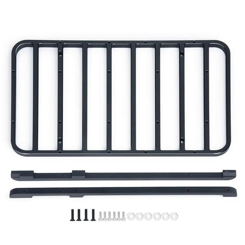 Heavy Duty Aluminum Roof And Luggage Rack Compatible With 1/10 Scale Rc Crawler Trx4 Bronco parts layout with screws and plates.