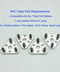 Triple Flint Torch Striker Kit with six replacement flints, zinc-plated metal igniter parts arranged on white background.