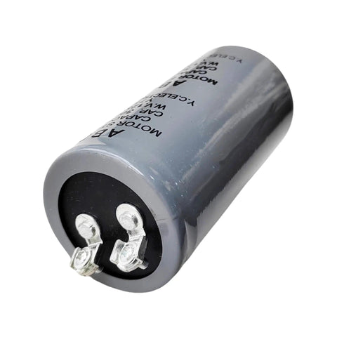 CD60 Motor Starting Capacitor 200MFD 200UF 125VAC Heavy Duty Start Capacitor for Reliable Motor Kickstart High Performance 200UF Replacement Ideal for AC Motors and Equipment Upgrades with Long Service Life and Quick Install for Easy Field Replacement, gray cylindrical capacitor with screw terminals
