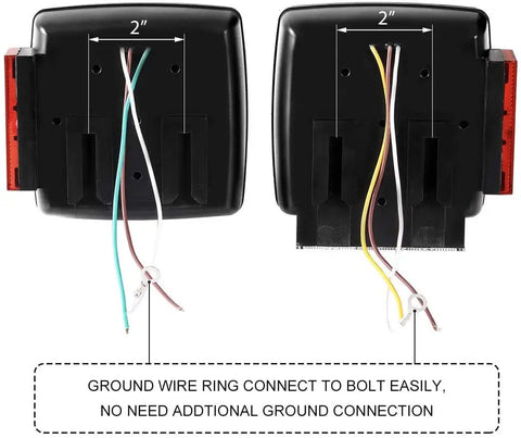 12V LED Compact Submersible Trailer Light Kit with visible wiring and ground wire ring connector for trailers under 80 inches