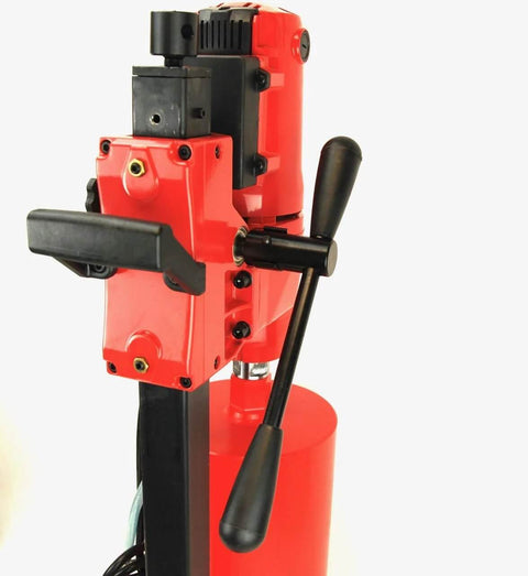 Core drilling unit, red with black handles and vertical stand, Model 8Z1.