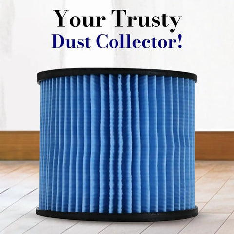 Fine Dust Cartridge Filter Replacement For 5 To 16 Gallon Wet And Dry Vacuums displayed in blue on floor
