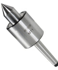 MT1 live tailstock center; silver metal body with conical tip, close-up view