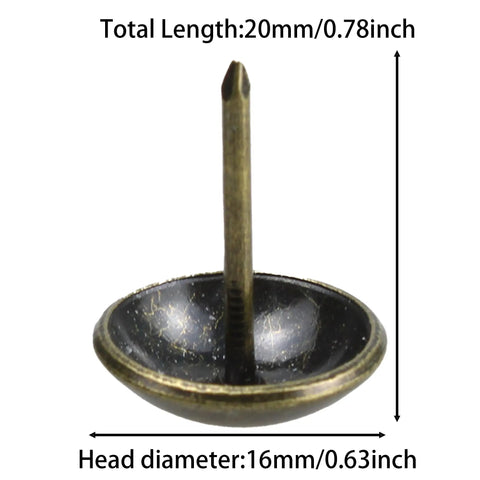 Top Shelf 200 Piece Set Of 5/8 Inch 16 X 20mm Upholstery Tacks Featuring Solid Round Bronze Heads Heavy Duty Iron Furniture Nails close-up view.